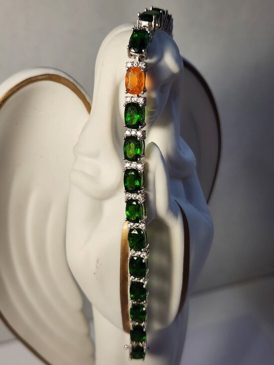 VTG 925 Custom Chrome Diopside Madiera Citrine & White Zircon 7" Bracelet Irish - Picture 1 of 13